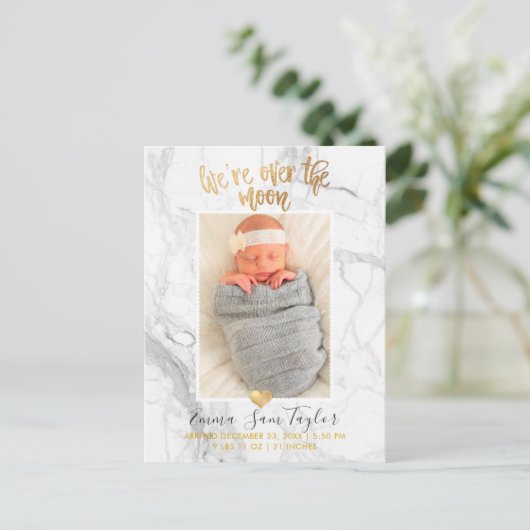 PixDezines Geboorteaankondiging / Over de Maan Aankondigingskaart (Staand voorkant)
