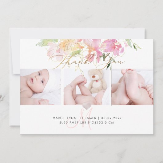 PixDezines Geboorteaankondiging+Shower Dank u Kaart (Voorkant)