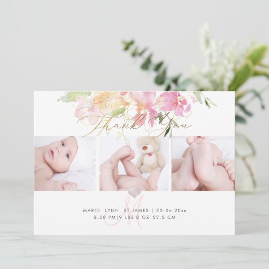PixDezines Geboorteaankondiging+Shower Dank u Kaart (Staand voorkant)