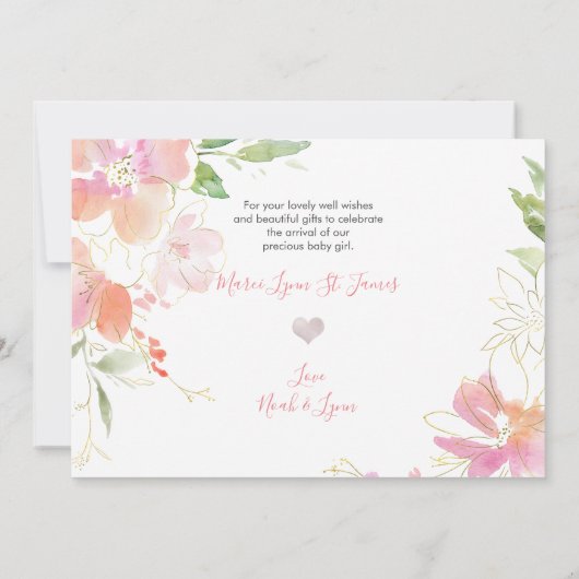 PixDezines Geboorteaankondiging+Shower Dank u Kaart (Achterkant)