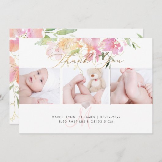 PixDezines Geboorteaankondiging+Shower Dank u Kaart (Voorkant / Achterkant)
