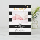 PixDezines geboortekaartje/b+w strepen Aankondiging (Staand voorkant)