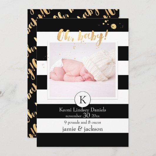 PixDezines geboortekaartje/b+w strepen Aankondiging (Voorkant / Achterkant)