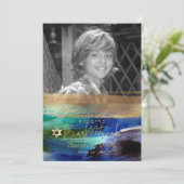 PixDezines Geborsteld Waterverf Blauw Bar Mitzvah Kaart (Staand voorkant)