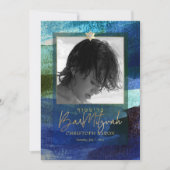 PixDezines Geborsteld Waterverf Blauw Bar Mitzvah Kaart (Voorkant)