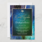 PixDezines Geborsteld Waterverf Blauw Bar Mitzvah Kaart (Achterkant)