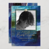 PixDezines Geborsteld Waterverf Blauwe Bar Mitswa Kaart (Voorkant / Achterkant)