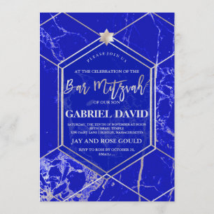 PixDezines Geometric Blue Lapis Bar Mitzvah Kaart