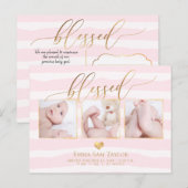 PixDezines Gezegende Geboorte Aankondiging/Strepen Aankondigingskaart (Voorkant / Achterkant)