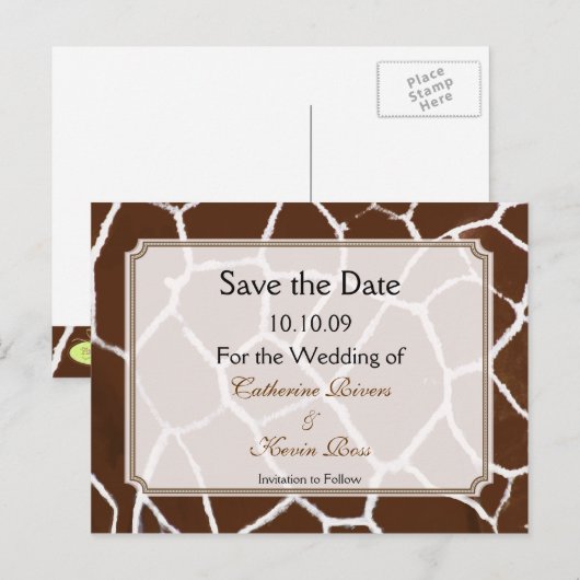 PixDezines Giraffe print save the date briefkaart (Voorkant / Achterkant)