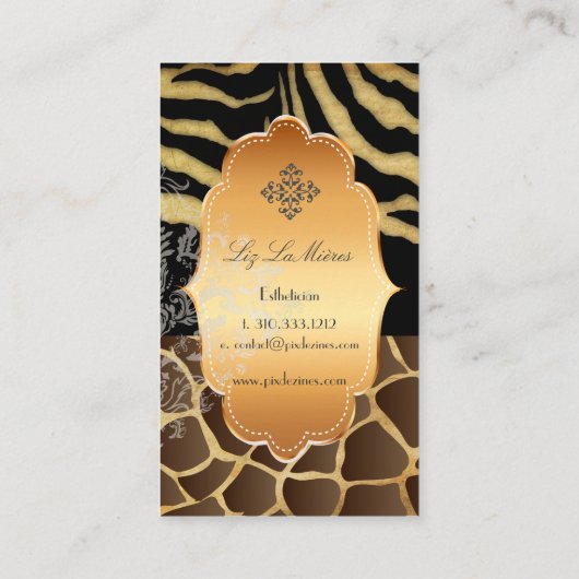 PixDezines  giraffe, zebra+goudlabel Visitekaartje (Achterkant)