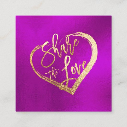 PixDezines Glam Deel de Liefde Faux Gold Magenta Vierkante Visitekaartje (Voorkant)
