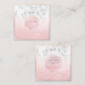 PixDezines Glam Faux Glitter, Roze Blush+Marble Vierkante Visitekaartje (Voorkant / Achterkant)