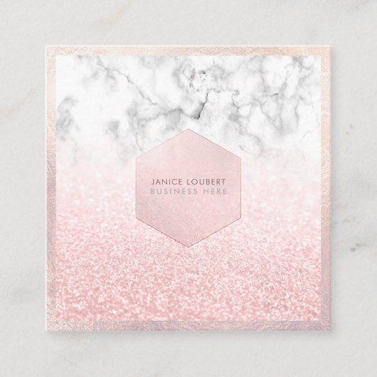 PixDezines Glam Faux Glitter, Roze Blush+Marble Vierkante Visitekaartje (Voorkant)