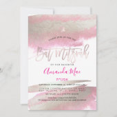 PixDezines Glam geborsteld Roze+Platinum Bat Mitzv Kaart (Voorkant)