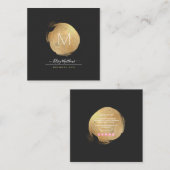 PixDezines Glam Monogram Black+Gold Spot Vierkante Visitekaartje (Voorkant / Achterkant)