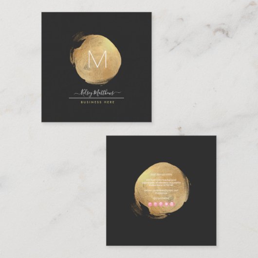 PixDezines Glam Monogram Black+Gold Spot Vierkante Visitekaartje (Voorkant / Achterkant)