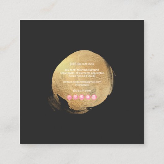 PixDezines Glam Monogram Black+Gold Spot Vierkante Visitekaartje (Achterkant)