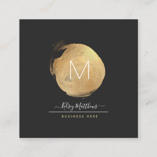 PixDezines Glam Monogram Black+Gold Spot Vierkante Visitekaartje (Voorkant)