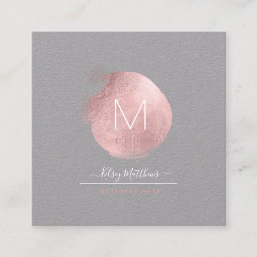 PixDezines Glam Monogram Black+Roos Gold Spot Vierkante Visitekaartje (Voorkant)