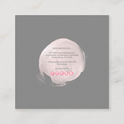 PixDezines Glam Monogram Zwart + Blush Roze Vlek Vierkante Visitekaartje