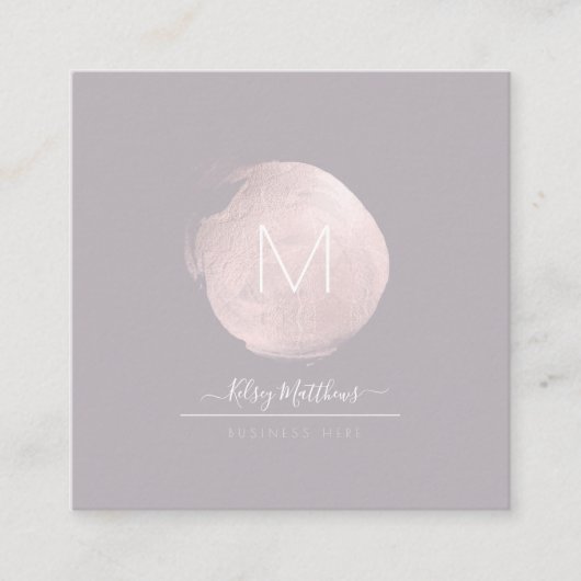 PixDezines Glam Monogram Zwart + Blush Roze Vlek Vierkante Visitekaartje (Voorkant)