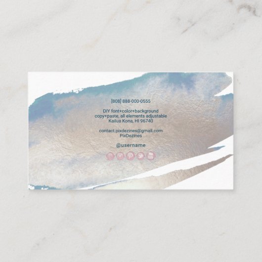 PixDezines Glam Platinum+Ocean Blue Visitekaartje (Achterkant)