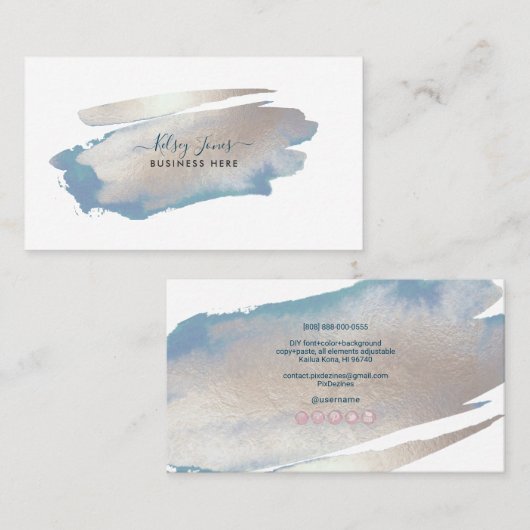 PixDezines Glam Platinum+Ocean Blue Visitekaartje (Voorkant / Achterkant)