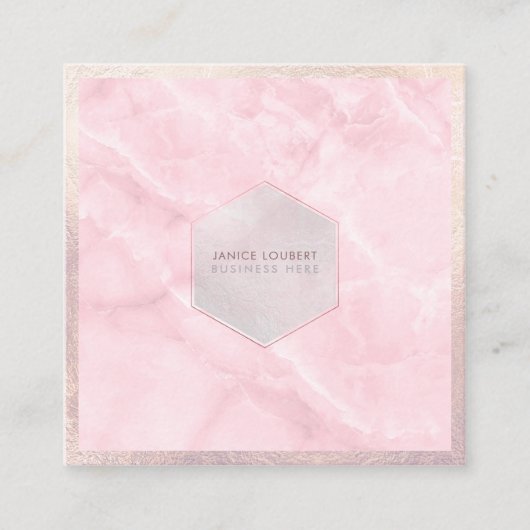 PixDezines Glam Roze Marble Roos Quartz Vierkante Visitekaartje (Voorkant)