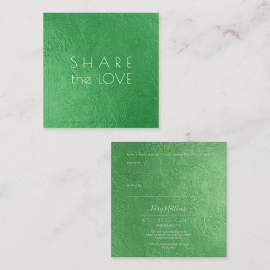 PixDezines Glam Share the Love Emerald Green Vierkante Visitekaartje (Voorkant / Achterkant)