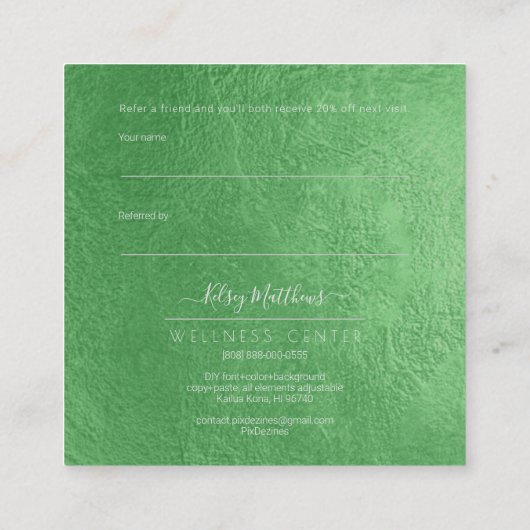 PixDezines Glam Share the Love Emerald Green Vierkante Visitekaartje (Achterkant)