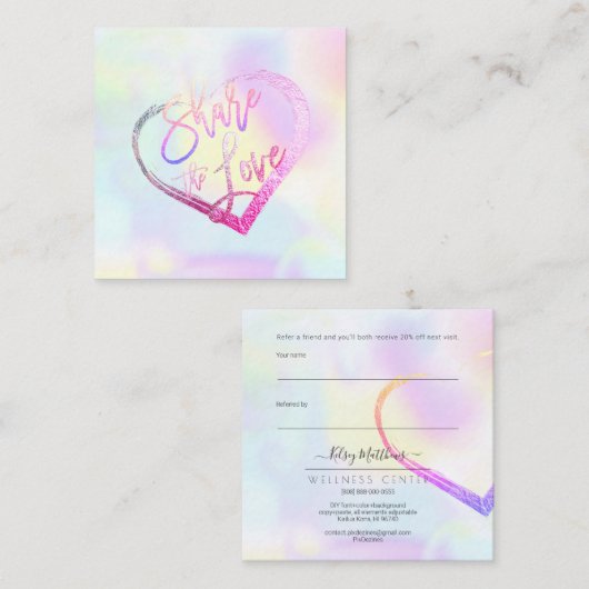 PixDezines Glam Share the Love Faux Holographic Vierkante Visitekaartje (Voorkant / Achterkant)
