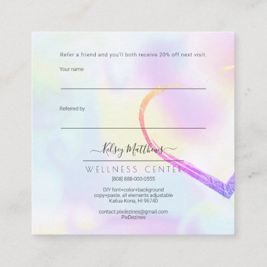 PixDezines Glam Share the Love Faux Holographic Vierkante Visitekaartje (Achterkant)