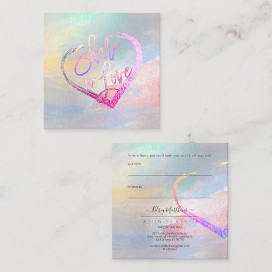 PixDezines Glam Share the Love Faux Metallic Vierkante Visitekaartje (Voorkant / Achterkant)