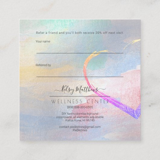 PixDezines Glam Share the Love Faux Metallic Vierkante Visitekaartje (Achterkant)