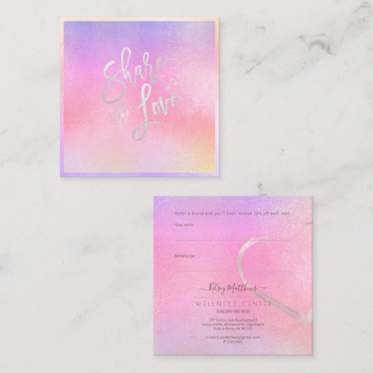 PixDezines Glam Share the Love Iridescent Rainbow Vierkante Visitekaartje (Voorkant / Achterkant)