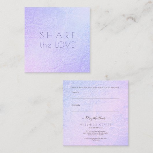 PixDezines Glam Share the Love Iridescent Violet Vierkante Visitekaartje (Voorkant / Achterkant)
