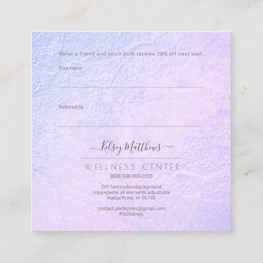 PixDezines Glam Share the Love Iridescent Violet Vierkante Visitekaartje (Achterkant)