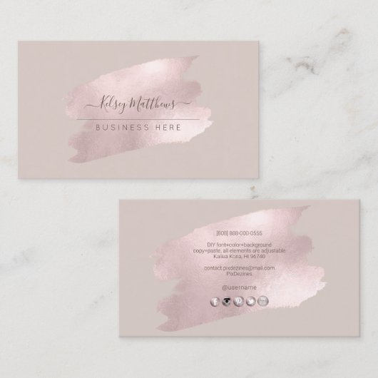 PixDezines Glinsterende Blush Roze H2 Penseelstree Visitekaartje (Voorkant / Achterkant)