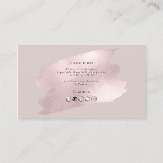 PixDezines Glinsterende Blush Roze H2 Penseelstree Visitekaartje (Achterkant)