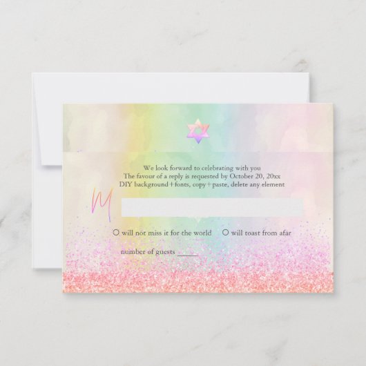 PixDezines Glitter Cotton Snoep Bat Mitzvah RSVP Kaart (Voorkant)