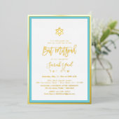 PixDezines Gold Bat Mitzvah DIY Achtergrond Folie Uitnodiging (Staand Voorkant)