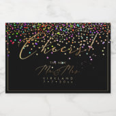 PixDezines Gold Cheers Kleurrijke Confetti Sparkling Wijnetiket (Enkel label)