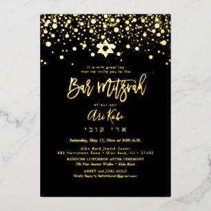PixDezines Gold Confetti Bar Mitzvah DIY-kleur Folie Uitnodiging
