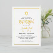 PixDezines Gold Modern Script Bat Mitzvah Folie Uitnodiging (Staand Voorkant)