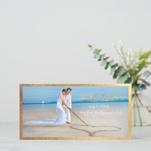 PixDezines Gold script/Liefde/Bedankt/trouwfoto Bedankkaart (Staand voorkant)