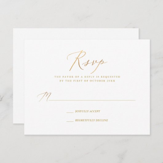 PixDezines Gold Tone Elegant Calligraphy RSVP Uitnodiging Briefkaart (Voorkant / Achterkant)