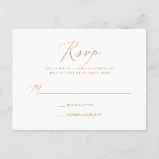 PixDezines Gold Tone Elegant Calligraphy RSVP Uitnodiging Briefkaart (Voorkant)