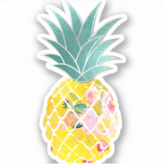 PixDezines Golden Aloha Ananas, iriserend Sticker (Voorkant)