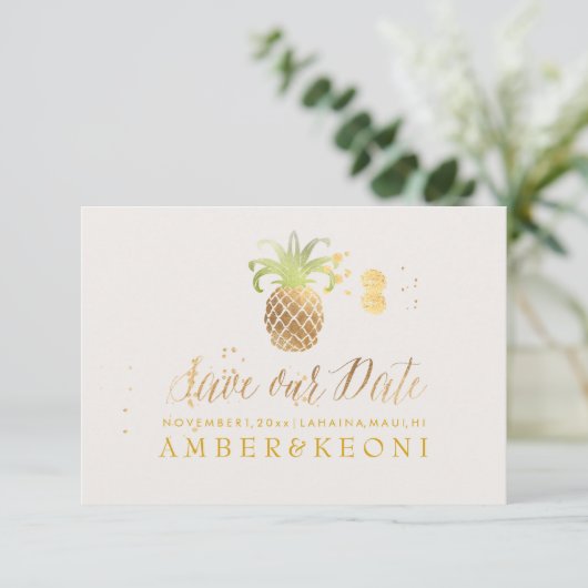 PixDezines Golden Pineapple/save our date Save The Date (Staand voorkant)